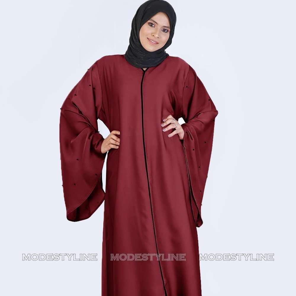 Maroon abaya Trumpet sleeve abaya with hijab Islamic jilbab Dubai Abaya